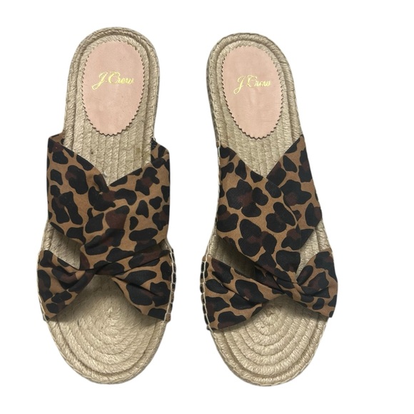 NWOB J. Crew Leopard Print Twisted Knot Espadrille Flat Slide Sandal Size 8 - Picture 4 of 9